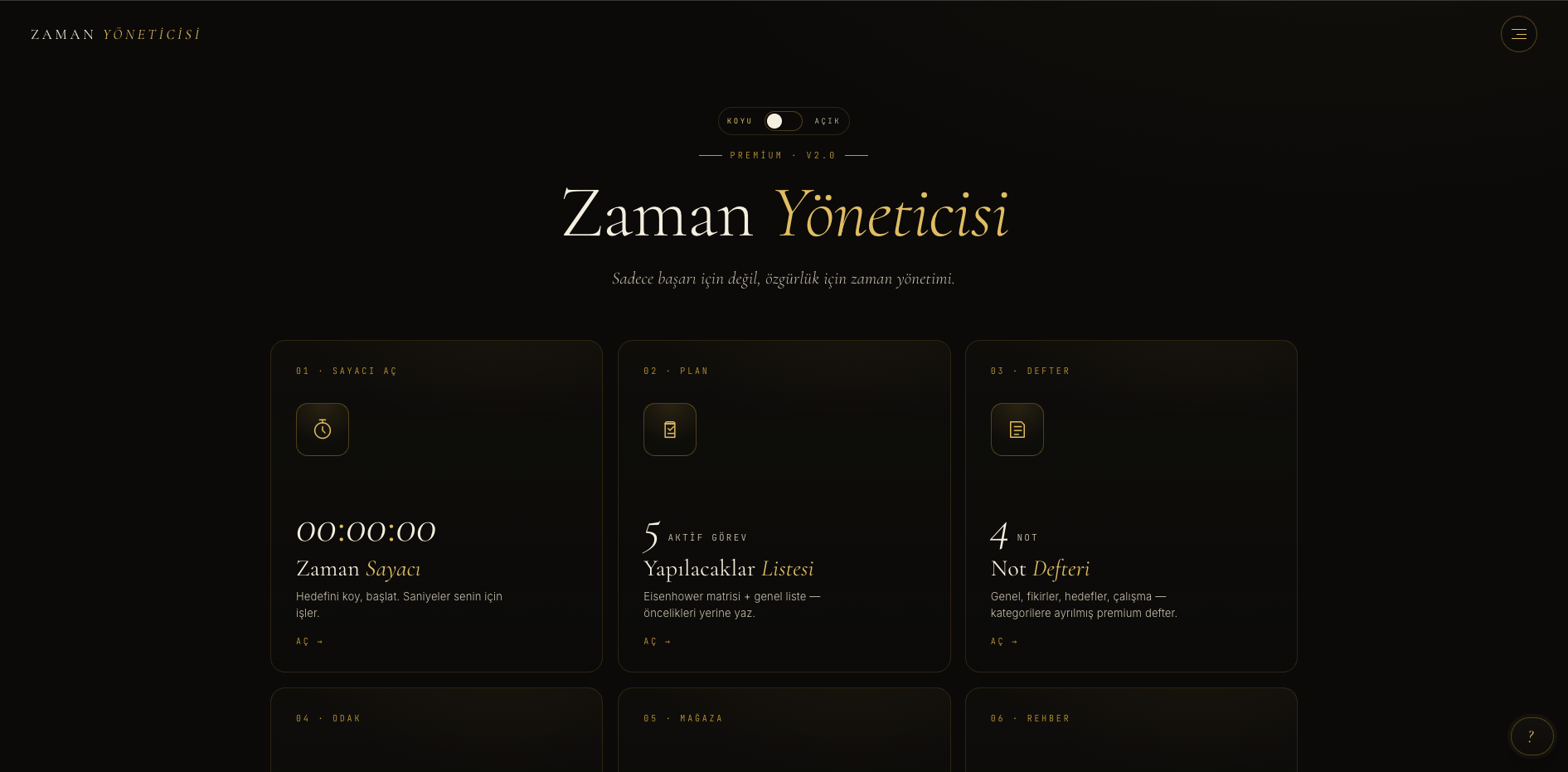 Zaman Yöneticisi Pro — ana ekran